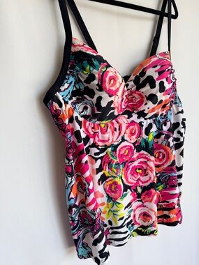 44D Cacique Floral Animal Print Tankini Swim Top 44D – Underwire Support